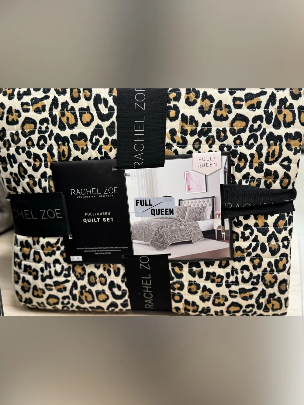 Rachel Zoe Leopard Print Quilt Set in Cream, Black & Tan